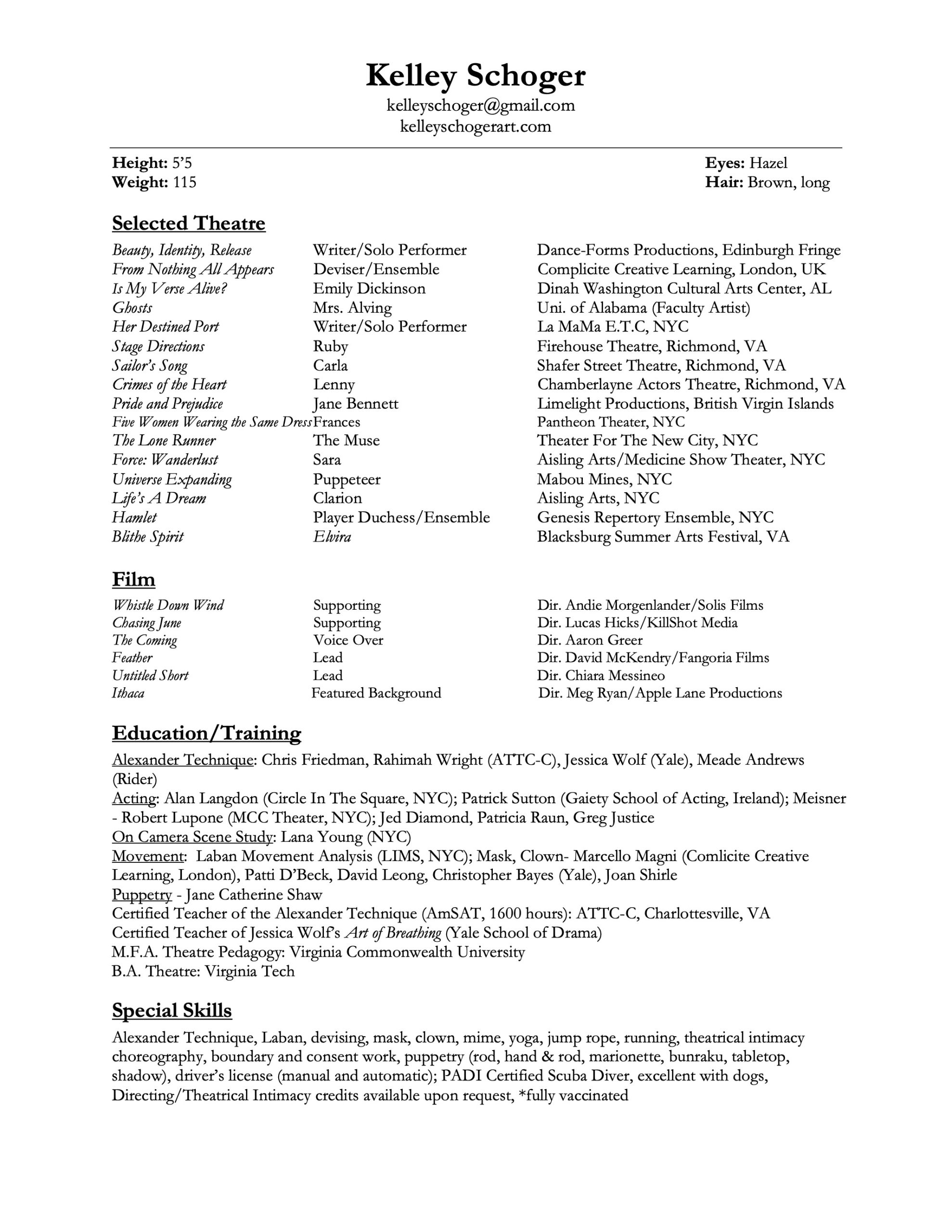 Image of acting resume